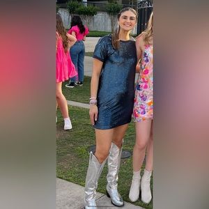 Anthropologie Moulinette Soeurs Navy Tunic Sequin Shift Dress Sz XS Eras Tour